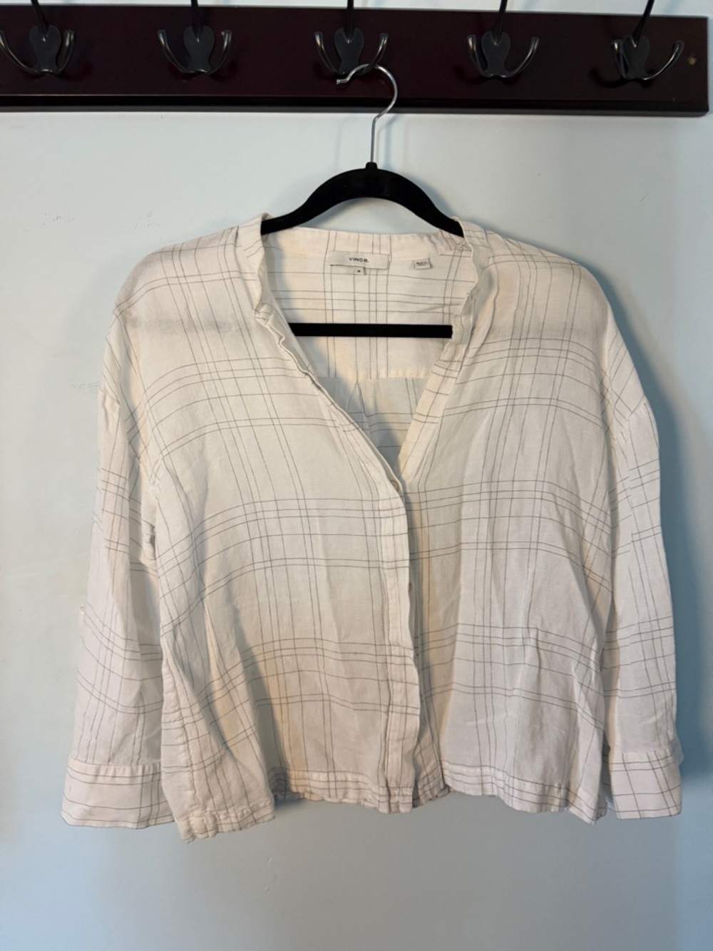 Vince Cream Plaid Button-Front Cotton Shirt